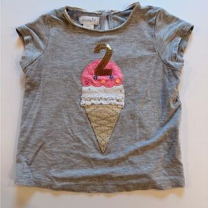 Mud Pie Gray #2 Birthday Tee with Pink Ice Cream, 24m/2T
